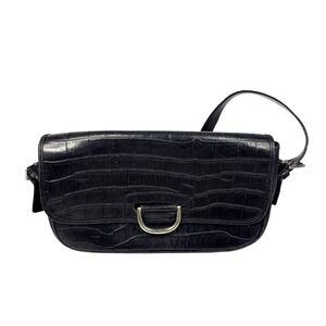 Vintage Dooney & Bourke Shoulder Bag Black Croc Embossed Leather Flap‎